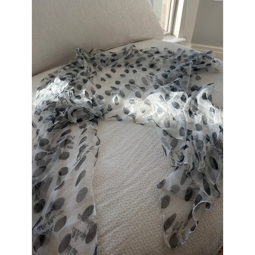 Sheer‎ Black White Polka Dot Script Text Scarf Lightweight Inspirational Wrap